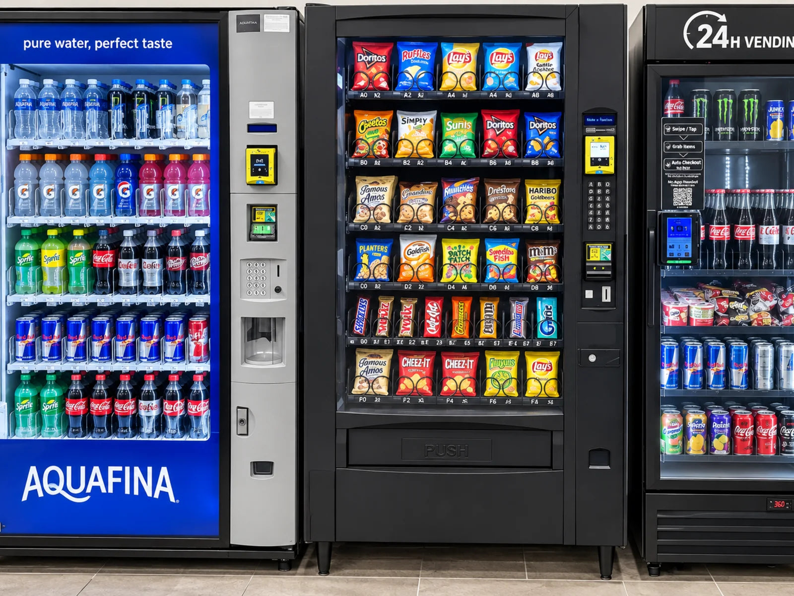 Snack, beverage, and Smart Cooler equipment installed together