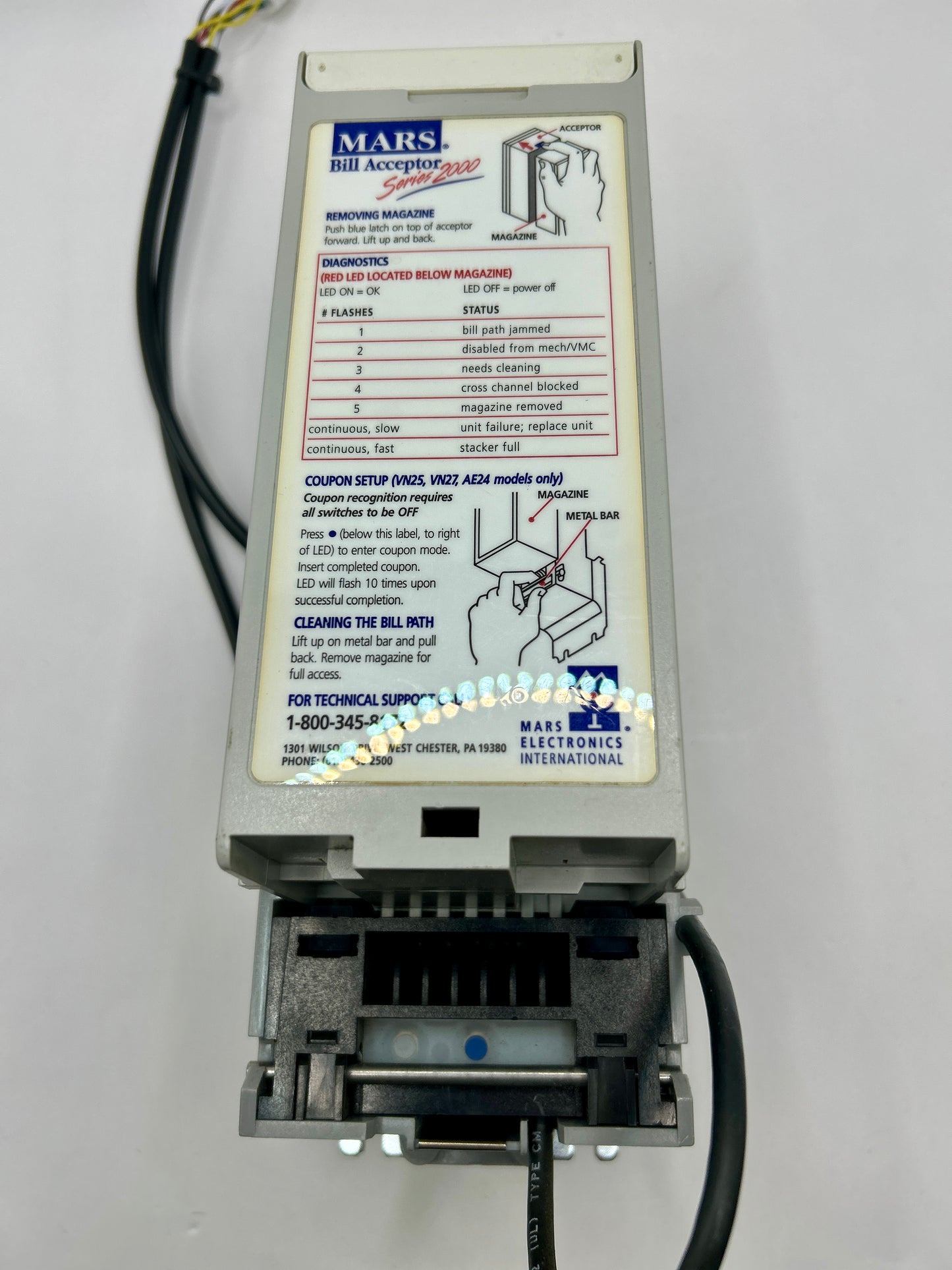 Mars Mei Vn 2512 24v MDB Bill Acceptor - Accepts $1 Bills 90 Day Warranty